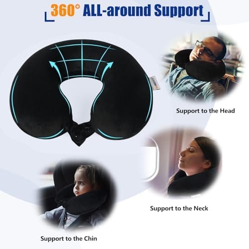 SAIREIDER Travel Pillow 100% Pure Memory Foam Travel Neck Pillow, Airplane Pillow for Traveling、Car、Home、Office，Washable Cover（Black） - Image 3