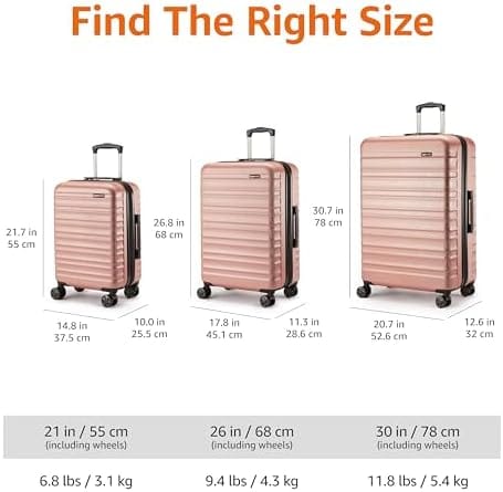 Amazon Basics 26-Inch Hardside Checked Luggage, Hardshell Suitcase With Wheels, Expandable For Up to 15% More Space, With Scratch-Resistant Surface, Four Multi-directional Wheels, Rose Gold - Image 4