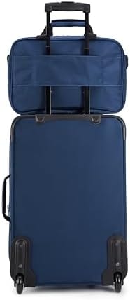 Amazon Basics Luggage Sets, One 23-Inch Carry On Softside Suitcase and One 15-Inch Tote Bag, Suitcase With Wheels, Expandable Extra Space (+15%), Front Pockets and Telescopic Handle, Navy Blue - Image 6