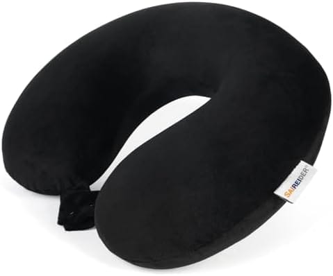 SAIREIDER Travel Pillow 100% Pure Memory Foam Travel Neck Pillow, Airplane Pillow for Traveling、Car、Home、Office，Washable Cover（Black）