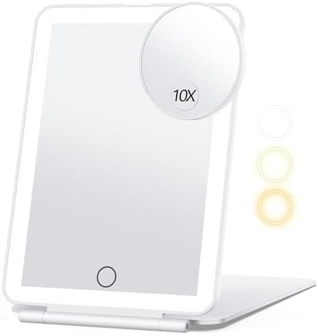 Rechargeable Makeup Mirror for Travel, Vanity Mirror with 80LEDs, 3 Color Light, 2000mAh Battery, Portable Ultra Slim Lighted Mirror, Travel Essential