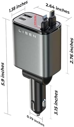 LISEN Retractable Car Charger [69W USB C Car Adapter] for iPhone 16 Car Charger Fast Charging, Valentines Day Gifts for him her Women Men, Car Accessories USBC Car Charger for iPhone 16 15 14 13, Gray - Image 6