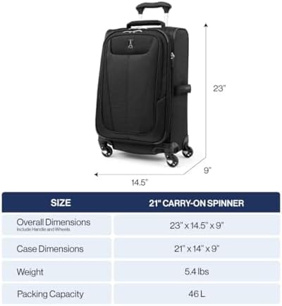 Travelpro Maxlite 5 Softside Expandable Carry on Luggage with 4 Spinner Wheels, Lightweight Suitcase, Men and Women, Black, Carry On 21-Inch - Image 6