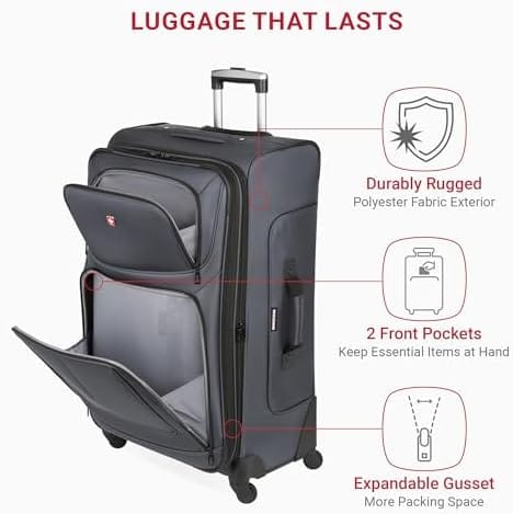 SwissGear Sion Softside Expandable Luggage, Dark Grey, Checked-Large 29-Inch - Image 3