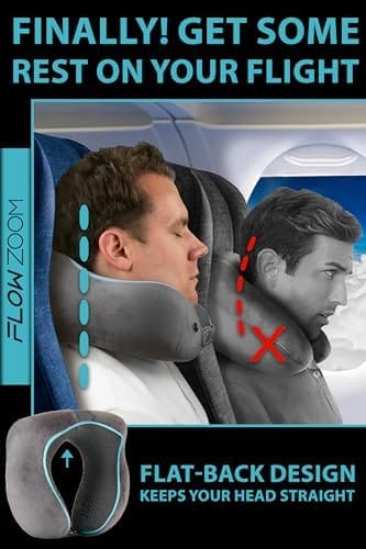 Travel Pillow Memory Foam - Airplane Neck Pillow for Long Flight - Travel Pillows for Airplanes - Adjustable Travel Neck Pillow - Flight Pillow - Car & Plane Pillow - Adults, Grey - Image 2