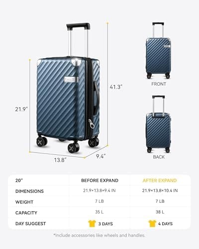 LUGGEX Luggage with Spinner Wheels, Polycarbonate Expandable Hard Shell Suitcase, Carry On 20 Inch, Charcoal Metallic - Image 7