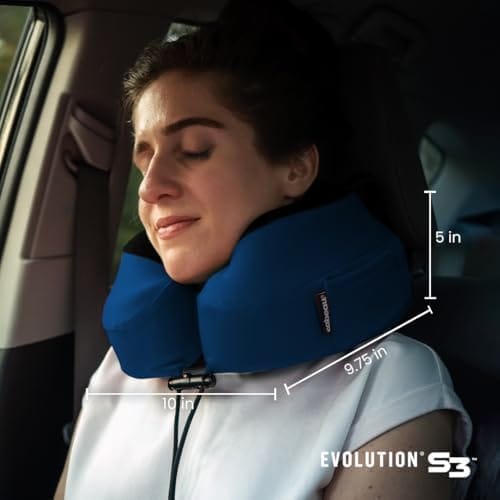 Cabeau Evolution S3 Travel Neck Pillow Memory Foam Neck Support, Adjustable Clasp, and Seat Strap Attachment - Comfort On-The-Go with Carrying Case for Airplane, Train, and Car (Jet Black) - Image 6