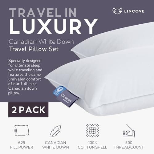 Lincove Canadian Down Feather Travel Pillow Pack of 2 - Luxury Pillows to Support Head, Neck, While Sleeping on Airplanes, Cars, Hotels & Home - Comfortable Vacation Sleeping Essential, 13"x18" - Image 2