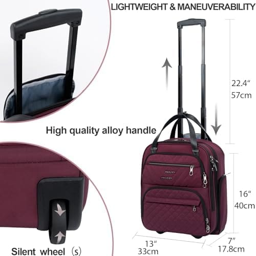 KROSER Carry On Underseat Multi-functional, 16-inch Underseater Lightweight Overnight Suitcase for Women, Burgundy - Image 3