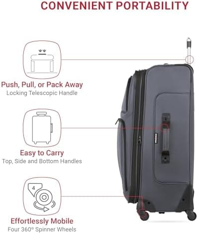 SwissGear Sion Softside Expandable Luggage, Dark Grey, Checked-Large 29-Inch - Image 2