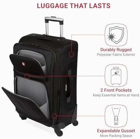 SwissGear Sion Softside Expandable Luggage, Black, Checked-Medium 25-Inch - Image 3