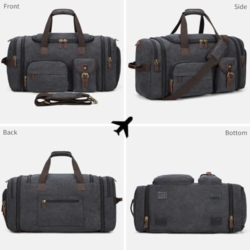 Mens Duffle Bag for Travel 3Pcs Set Travel Bags for Men 60L Expandable Canvas Bag (Dark Gray) - Image 7