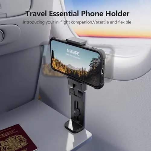 MiiKARE Airplane Travel Essentials Phone Holder, Universal Handsfree Phone Mount for Flying with 360 Degree Rotation, Accessory for Airplane, Travel Must Haves Phone Stand for Desk, Tray Table - Image 2