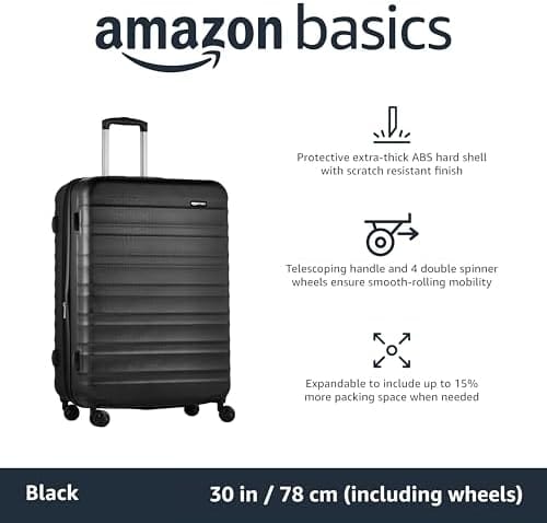 Amazon Basics 30-Inch Hardside Checked Luggage, Hardshell Suitcase With Wheels, Expandable For Up to 15% More Space, With Scratch-Resistant Surface, Four Multi-directional Wheels, Black - Image 2