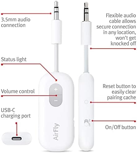 Twelve South AirFly SE | Bluetooth Wireless Transmitter/Adapter for AirPods/Wireless or Noise-Cancelling Headphones; use on Airplanes and Gym Equipment, 20+ hr Battery Life - Image 3