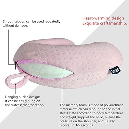 Neck Pillows for Sleeping Travel Pink Travel Pillow Comfortable U Shape Memory Foam Pillows Neck and Head Support Portable Travel Neck Pillow Suitable for Planes, Trains, Self-Driving Cars - Image 4