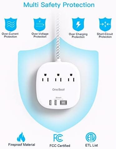 Flat Plug Power Strip, 5ft Ultra Flat Extension Cord - 3 Outlets 4 USB Ports (2 USB C) 22.5W/4.5A Desktop Charging Station, No Surge Protection for Cruise Ship, Dorm Room Travel Essentials - Image 7