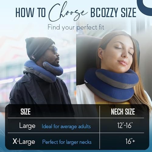 BCOZZY Travel Neck Pillow for Airplane– Patented Double Support for Head, Neck, and Chin. Best for Long Flights, Plane Sleeping, and Car Rides. Adjustable Size. Fully Washable. Carry Bag. Large, Black - Image 7