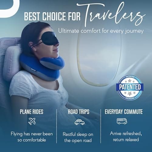 BCOZZY Travel Neck Pillow for Airplane– Patented Double Support for Head, Neck, and Chin. Best for Long Flights, Plane Sleeping, and Car Rides. Adjustable Size. Fully Washable. Carry Bag. Large, Black - Image 4