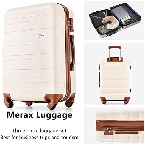 Merax 3 Pcs ABS Hardside Luggage Sets TSA Lock Spinner Wheel Suitcases, Pearly White, 20/24/28 Inch - Image 3