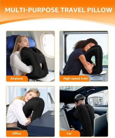 Sunany Travel Pillow, Inflatable Neck Pillow Used for Airplanes/Cars/Buses/Trains/Office Napping with Eye Mask/Earplugs (Balck) - Image 7