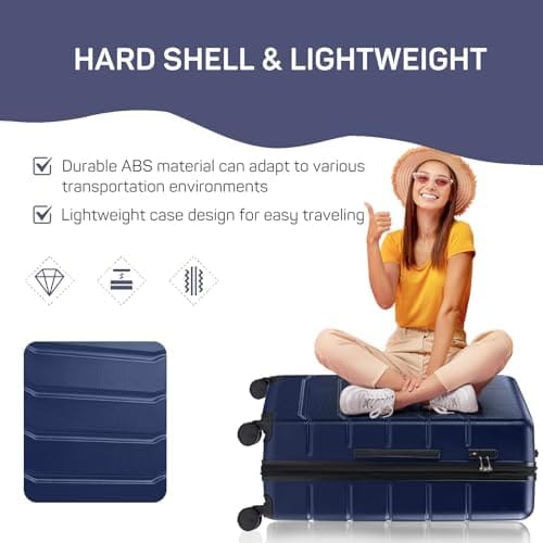 28 Inch Luggage Suitcase with TSA Lock, Hard Shell Rolling Suitcase with Spinner Wheels, Expandable Lightweight Luggage, Blue - Image 3