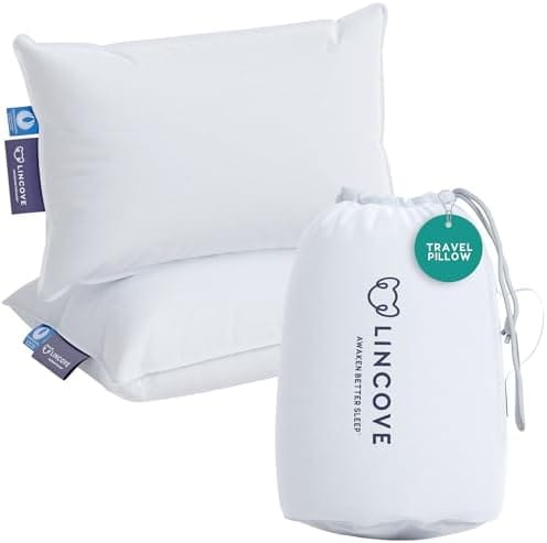 Lincove Canadian Down Feather Travel Pillow Pack of 2 - Luxury Pillows to Support Head, Neck, While Sleeping on Airplanes, Cars, Hotels & Home - Comfortable Vacation Sleeping Essential, 13"x18"