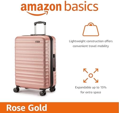 Amazon Basics 26-Inch Hardside Checked Luggage, Hardshell Suitcase With Wheels, Expandable For Up to 15% More Space, With Scratch-Resistant Surface, Four Multi-directional Wheels, Rose Gold - Image 2