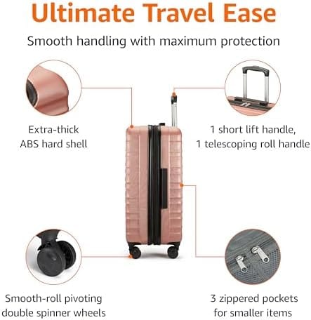 Amazon Basics 26-Inch Hardside Checked Luggage, Hardshell Suitcase With Wheels, Expandable For Up to 15% More Space, With Scratch-Resistant Surface, Four Multi-directional Wheels, Rose Gold - Image 3