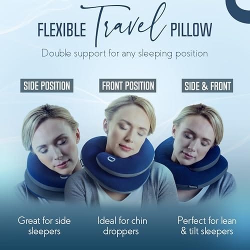 BCOZZY Travel Neck Pillow for Airplane – Patented Double Support for Head, Neck, and Chin. Best for Long Flights, Plane Sleeping, and Car Rides. Adjustable Size. Fully Washable. Carry Bag. Large, Gray - Image 2