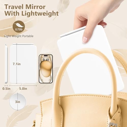 Rechargeable Makeup Mirror for Travel, Vanity Mirror with 80LEDs, 3 Color Light, 2000mAh Battery, Portable Ultra Slim Lighted Mirror, Travel Essential - Image 5