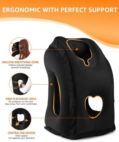 Sunany Travel Pillow, Inflatable Neck Pillow Used for Airplanes/Cars/Buses/Trains/Office Napping with Eye Mask/Earplugs (Balck) - Image 3