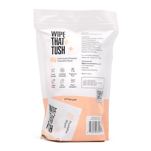 Wipe That Tush On-The-Go Flushable Wet Wipes - 1 Pack, 30 Wipes - Individually Wrapped Extra-Large Wipes with Aloe - Hypoallergenic & Unscented - Septic and Sewer Safe - Image 2