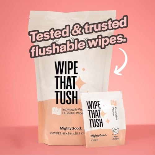 Wipe That Tush On-The-Go Flushable Wet Wipes - 1 Pack, 30 Wipes - Individually Wrapped Extra-Large Wipes with Aloe - Hypoallergenic & Unscented - Septic and Sewer Safe - Image 7