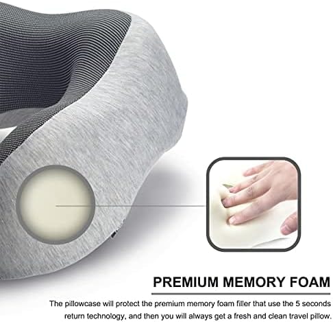 napfun Neck Pillow for Traveling, Upgraded Travel Neck Pillow for Airplane 100% Pure Memory Foam Travel Pillow for Flight Headrest Sleep, Portable Plane Accessories, Light Grey - Image 4