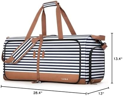 Lekesky Foldable Travel Duffle Bag for Women, 80L Large Duffel Bag with Separate Shoes Compartments & Straps, Carry On Weekend Bag for Women, Hospital, Overnight (Blue Stripes) - Image 7