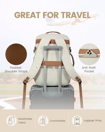 LOVEVOOK Travel Backpack for Women Men as Personal Item Flight Approved, 40L Luggage Carry On Backpack,17.3inch Large Daypack Laptop Backpack Waterproof Outdoor Sports with 3 Packing Cubes,Beige-Brown - Image 6