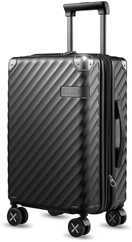 LUGGEX Luggage with Spinner Wheels, Polycarbonate Expandable Hard Shell Suitcase, Carry On 20 Inch, Charcoal Metallic