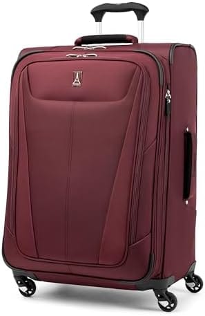 Travelpro Maxlite 5 Softside Expandable Checked Luggage with 4 Spinner Wheels, Lightweight Suitcase, Men and Women, Burgundy, Checked Medium 25-Inch