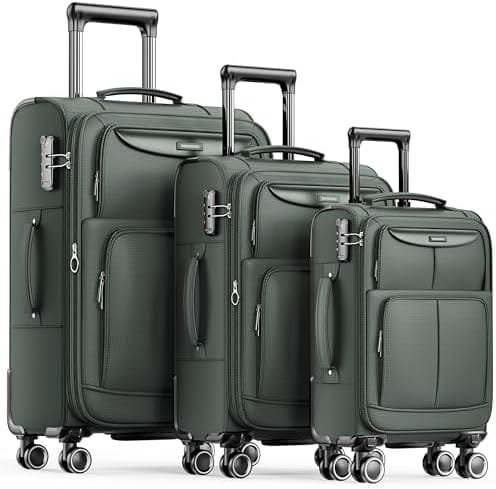 SHOWKOO Luggage Sets 3 Piece Softside Expandable Lightweight Durable Suitcase Sets Double Spinner Wheels TSA Lock Armygreen (20in/24in/28in)