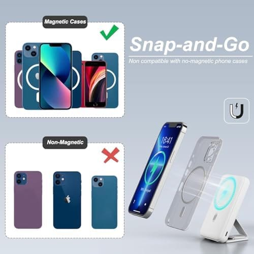 AOGUERBE Magnetic Power Bank, 10000mAh Foldable Wireless Portable Charger with USB-C Cable LED Display, for Mag-Safe Battery Pack 22.5W PD Fast Charging for iPhone 16/15/14/13/12 Pro/Pro Max/Plus/Mini - Image 4