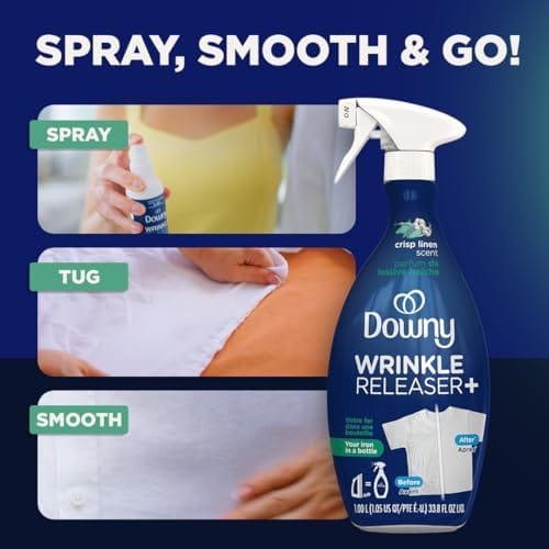 Downy Wrinkle Releaser Spray All In One Wrinkle Release Spray Travel Size, Odor Eliminator, Static Remover Fabric Refresher & Ironing Aid for Clothes 3 Fl Oz (Pack of 2), Crisp Linen Scent - Image 3