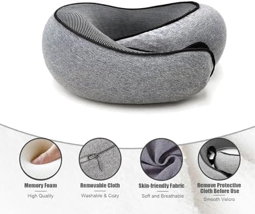 RURING Travel Pillows for Airplanes, Travel Neck Pillow Travel Pillow, Neck Pillow Airplane Valentines Day for Her Memory Foam 360 Degree Support Pillows for Airplanes Offices and Cars (Dark Gray) - Image 4