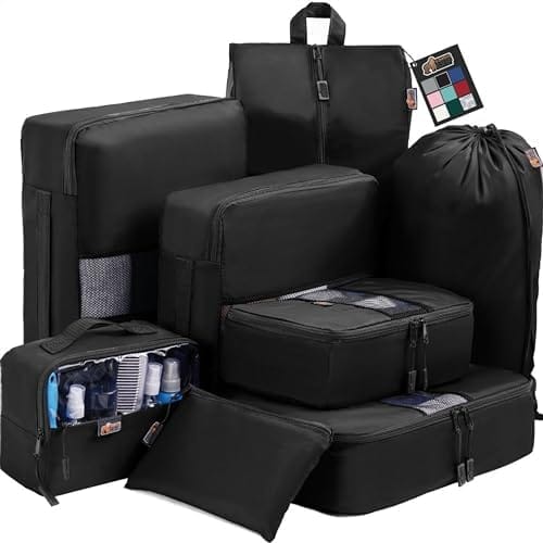 GORILLA GRIP 8 Set Packing Cubes, Travel Essentials for Suitcase, Mesh Organizer Bags for Clothes Toiletries Shoes and Laundry, Luggage and Carry On Airplane Accessories, Traveling Must Haves Black