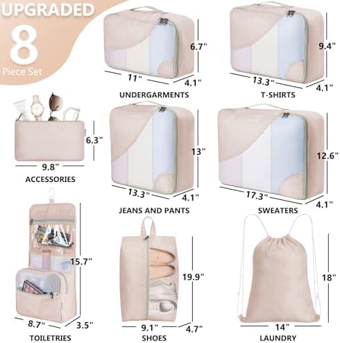 10 Set/8 Set-Packing Cubes for Travel, Sturdy Suitcase Organizer in 4 Size(Extra Large, Large, Medium, Small), OlarHike Luggage Cubes with Toiletry Bag, Essential Cruise Ship Gifts for Women - Image 2