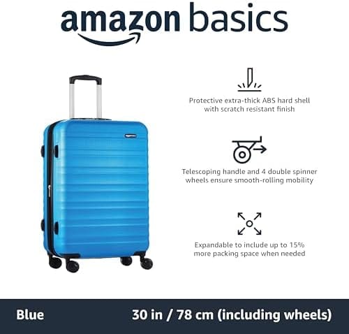 Amazon Basics 30-Inch Hardside Checked Luggage, Hardshell Suitcase With Wheels, Expandable For Up to 15% More Space, With Scratch-Resistant Surface, Four Multi-directional Wheels, Light Blue - Image 2