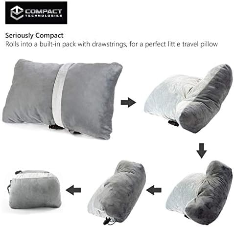 Compact Travel Pillow Made with Shredded Memory Foam and Super Soft Fleece Fabric for Ultimate Comfort in Travel. Patented Design Rolls and Compacts Small for Travel. (Grey) - Image 4