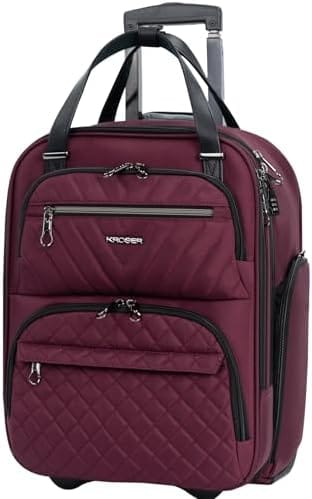 KROSER Carry On Underseat Multi-functional, 16-inch Underseater Lightweight Overnight Suitcase for Women, Burgundy