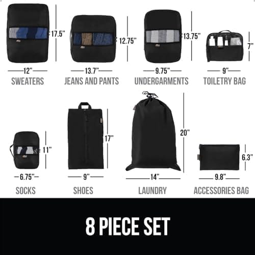 GORILLA GRIP 8 Set Packing Cubes, Travel Essentials for Suitcase, Mesh Organizer Bags for Clothes Toiletries Shoes and Laundry, Luggage and Carry On Airplane Accessories, Traveling Must Haves Black - Image 3