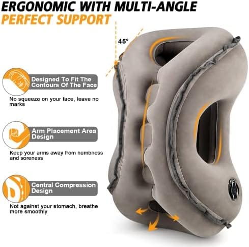 Inflatable Travel Pillow,Multifunction Travel Neck Pillow for Airplane to Avoid Neck and Shoulder Pain,Support Head,Neck,Used for Sleeping Rest, Airplane and Home Use,with Eye Mask, Earplugs,Gray - Image 2